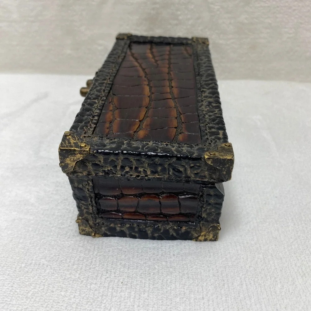 Ornate Faux Crocodile Type Embossed Trinket Jewelry Box‎ Decorative Keepsake